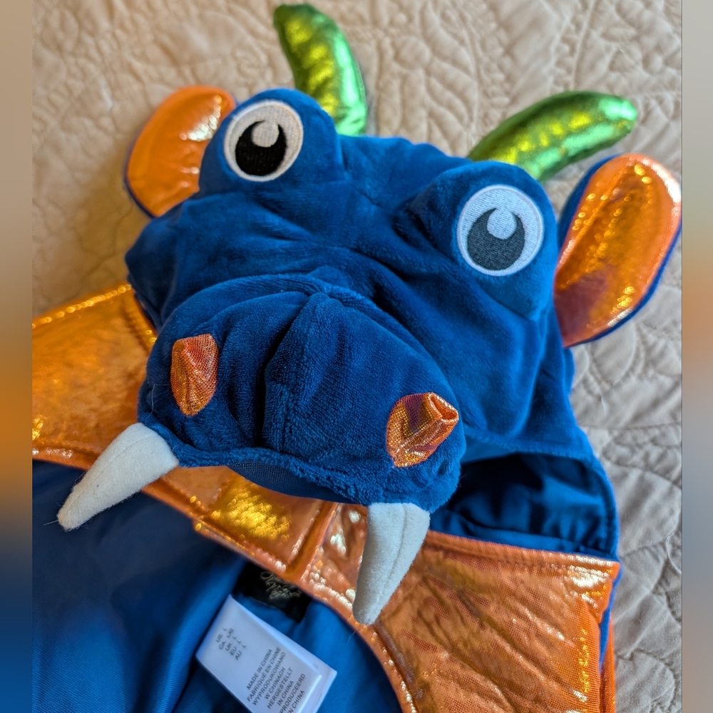 DOG Blue Dragon Costume with Orange and Green Accents